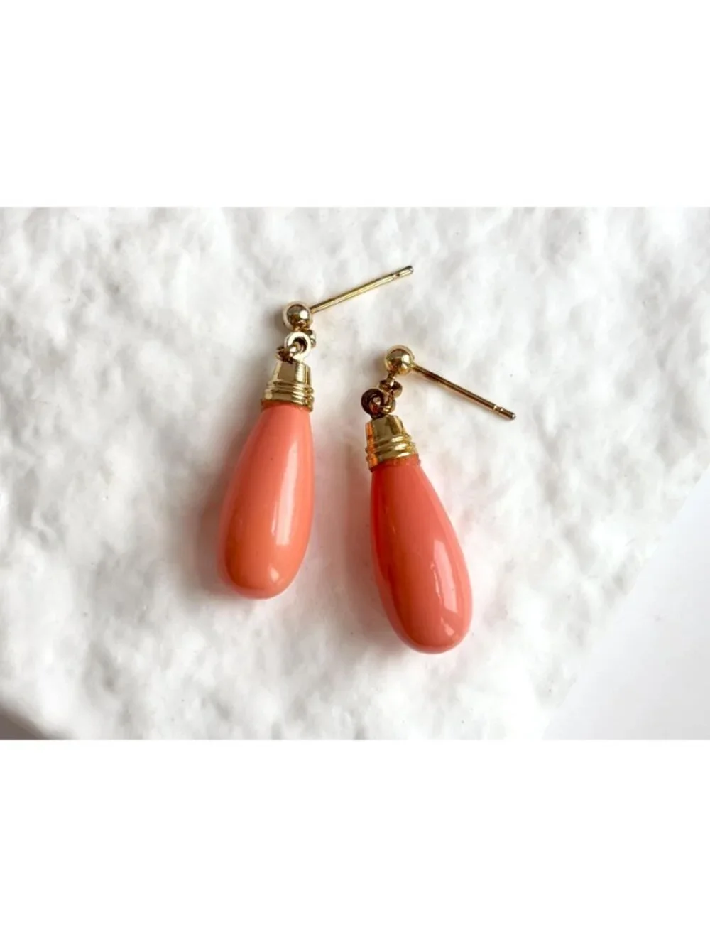 Art Deco Style Faux Coral Gold T Teardrop Vintage Sterling Silver 925 Earrings